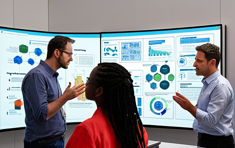 **Prompt 1: Collaborative Human Innovation**
A diverse group of professionals (e.g., data scientists, urban planners, AI engineers, designers, economists) actively collaborating in a modern, dynamic workspace. They are engaged in brainstorming, lively discussions, and co-creating solutions on large digital displays or interactive whiteboards. The scene embodies synergy, creative problem-solving, and the breakthrough moments of collaborative innovation in an industrial setting. Emphasize human interaction and diverse perspectives.