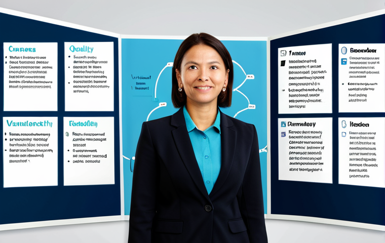 Learning Roadmap Visual**
"A professional woman in a modest outfit stands before a brightly colored mind map illustrating steps for creating a personal learning roadmap. The mind map includes keywords like 'Strengths,' 'Weaknesses,' 'Vision,' 'Goals,' 'Community,' and 'Projects.' Modern, clean design. Safe for work, appropriate content, fully clothed, professional, perfect anatomy, correct proportions, well-formed hands, proper finger count, natural pose."
**