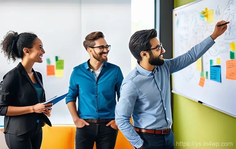 협력적 창의성을 증진시키는 사내 이벤트 - **Image Prompt 1: Engaging Brainstorming Workshop**
A diverse group of 6-8 professionals, male a...