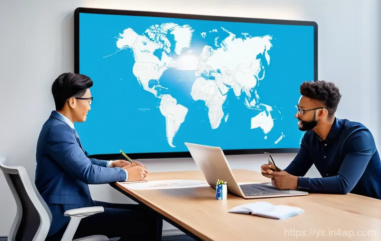 협력적 창의성을 위한 대화 촉진 기술 - **Prompt 1: Global Digital Collaboration**
    A diverse group of professionals from different cultu...