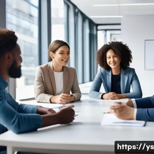 Home 32 협력적 창의성의 언어적 커뮤니케이션 전략 - A diverse team engaged in active listening during a collaborative meeting in a modern office setting...