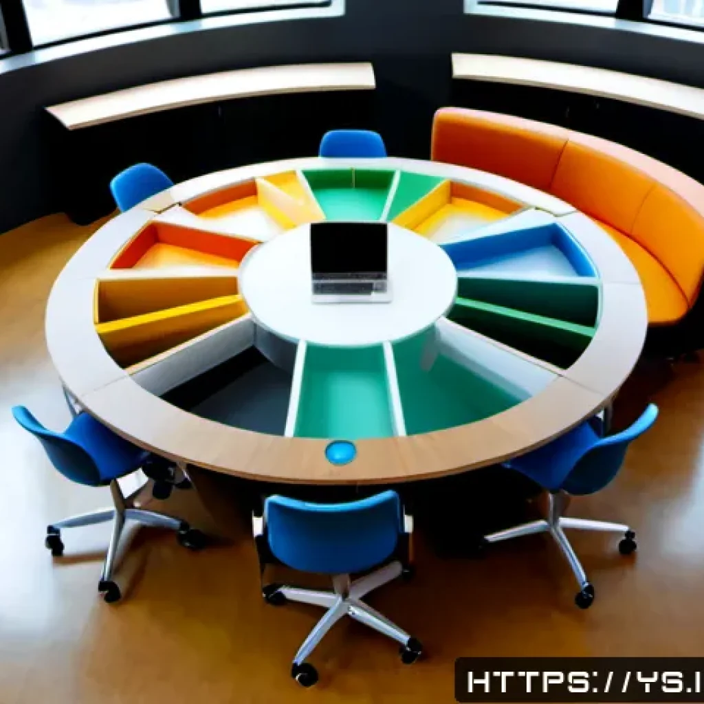 협력적 창의성을 위한 직무 설계 - Photorealistic modern innovation studio, a diverse cross-functional team of five professionals colla...