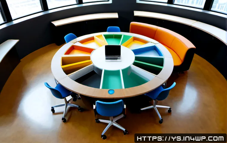 협력적 창의성을 위한 직무 설계 - Photorealistic modern innovation studio, a diverse cross-functional team of five professionals colla...