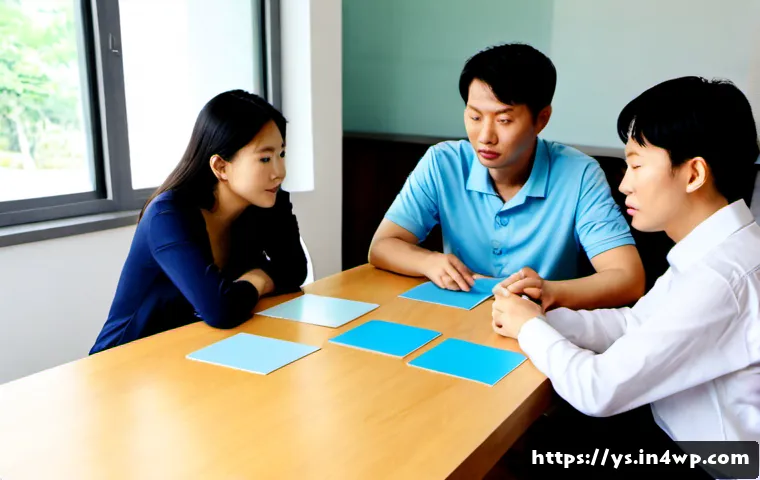 Home 17 협력적 창의성의 도전 과제 및 해결책 - Photorealistic modern workshop meeting, a diverse team of five adults gathered around a large wooden...